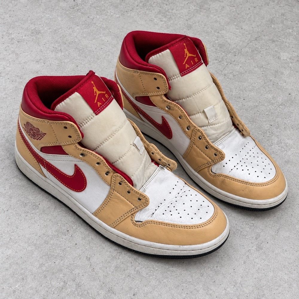 Size 10.5 - Air Jordan 1 Mid Light Curry Cardinal Red